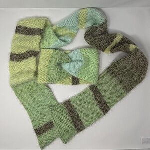 Fuzzy Multicolored Striped Knit Ear Warmer and Scarf Set